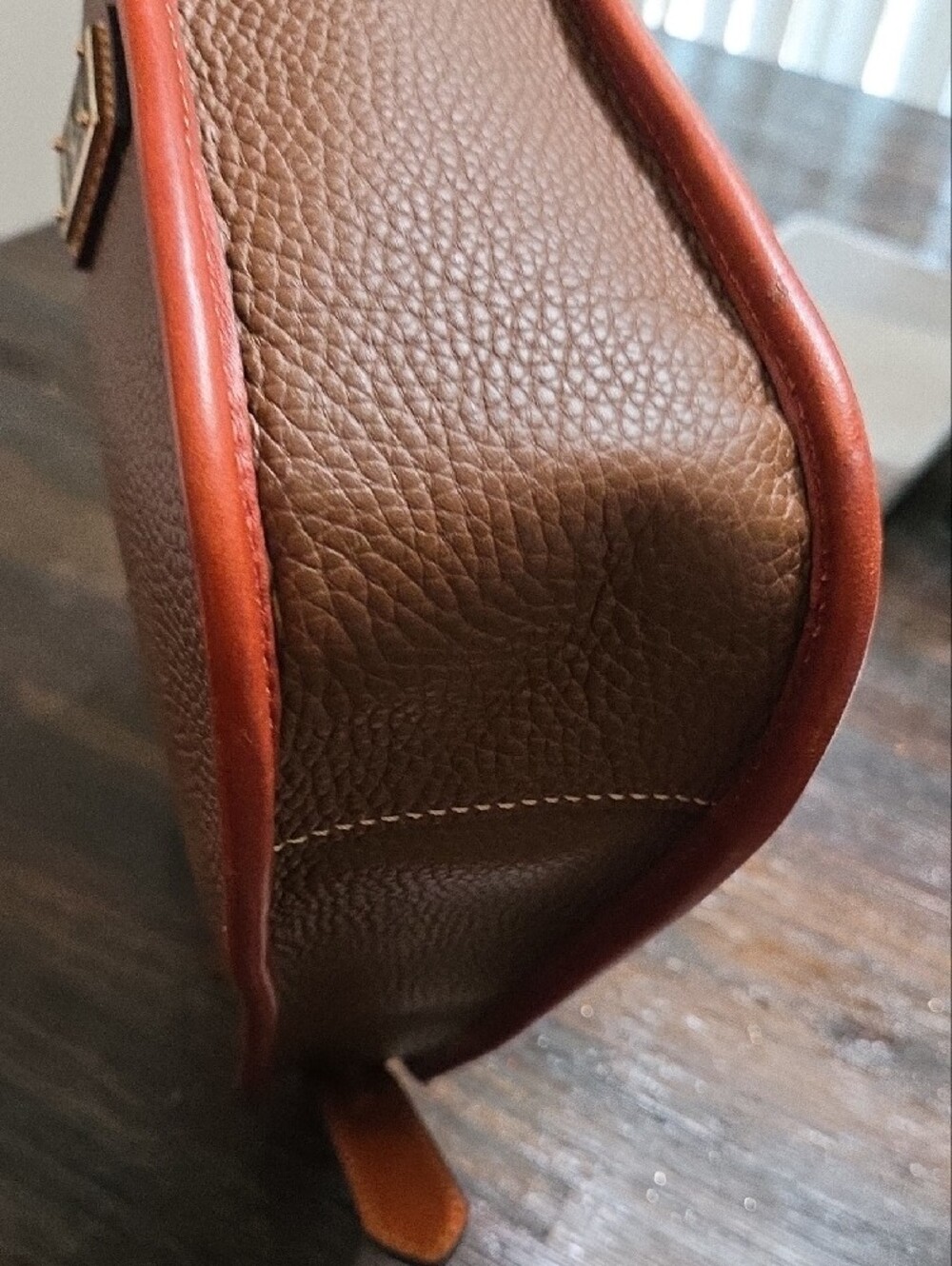 Dooney & Bourke Brown Pebbled Leather Shoulder Bag with Tan Trim - Picture 8 of 13